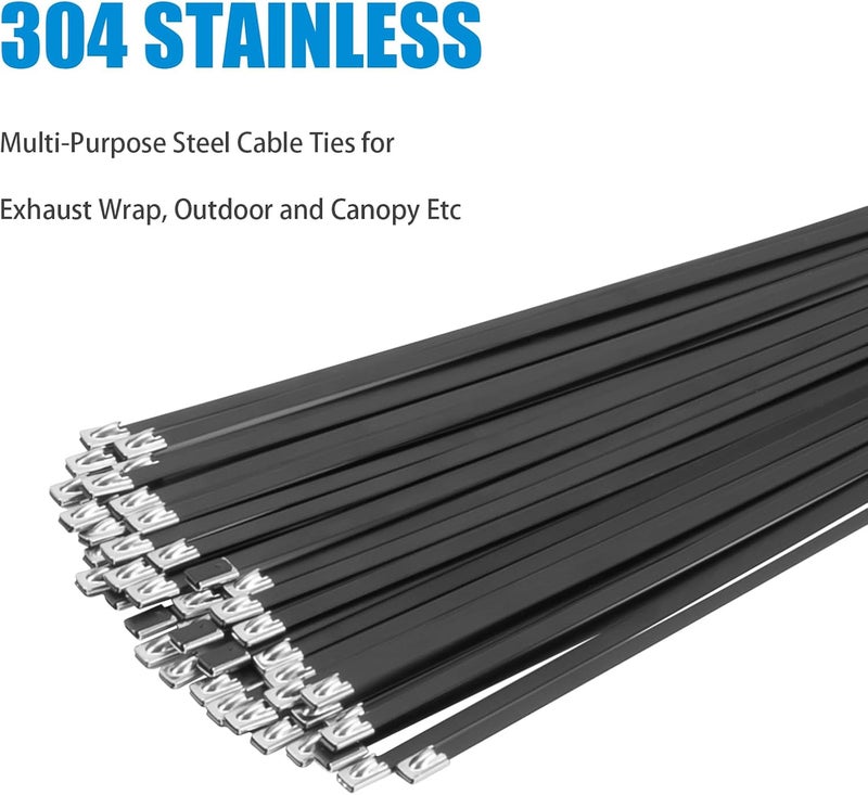 XINGO 16 inch Metal Zip Ties Heavy Duty 100 Pack, 304 Stainless Steel Zip Ties, 300lbs Tensile Strength, Multi-Purpose Self-Locking Cable Ties for Exhaust Wrap, Outdoor and Canopy Etc - Image 4